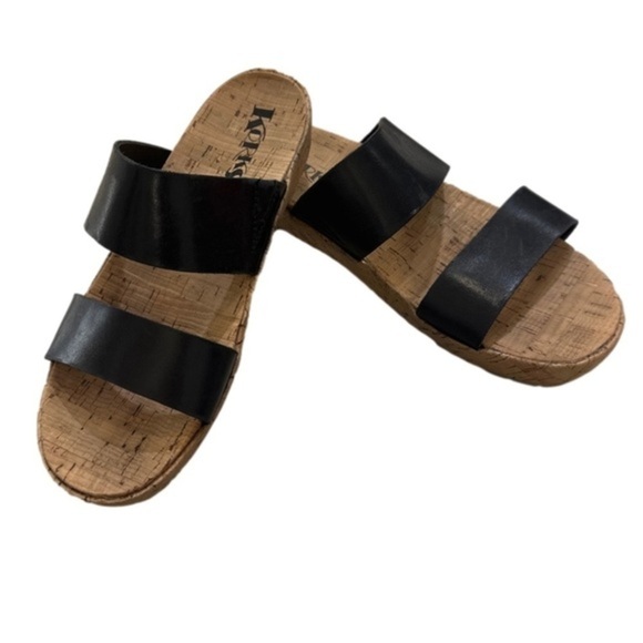 Korks Tidal Sandals Women's Size 8M Shoes Slides Double Strap Black Leather - Picture 1 of 7